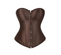 Felcia Women's Plus Size Corset Bustier Overbust Top Satin Waist Cincher Lace up Body Shaping Retro Bustier (Brown, 3X-Large)