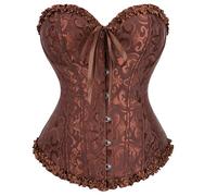 Felcia Women's Plus Size Corset Bustier Overbust Top Satin Waist Cincher Lace up Body Shaping Retro Bustier (V-Brown, M)