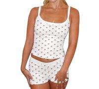 Felcia Womens Pyjamas Shorts Set Sexy Spaghetti Strap Cami Top Matching Shorts Pjs Set 2 Piece Sleepwear Loungewear (E-Ivory, M)