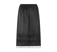 Felcia Women's Satin Half Slip Elegant Elastic Waist Lace Trim Long Underskirt Soft Smooth Underskirt for Under Dresses (A-Black, L)
