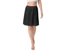 Felcia Women's Satin Half Slip Soft Smooth Elastic Waist Lace Patchwork Underskirt Anti Static Half Slips for Under Dresses (B-Black Short Skirt, XXL)