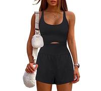 Felcia Women's Sexy Unitard Bodysuit All in One Piece Seamless Ribbed Jumpsuit Summer Short Romper Playsuit Yoga Workout Going Out Outfit (I-Black, M)
