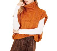 Felcia Women's Sleeveless Jumpers Casual Knitted Wide Shoulder Tank Tops Pullovers Stylish Vintage Turtleneck Sweater Streetwear (C-Orange, M)
