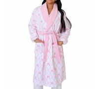 Felcia Women's Soft Plush Robe Long Sleeve Belted Striped Bathrobe with 2 Pockets for Spa, Pool (B-White, S)
