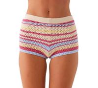 Felcia Womens Summer Casual Stylish Y2K Knitted Shorts Colorful Rainbow Color Contrast Striped Elastic Mid Rise Shorts