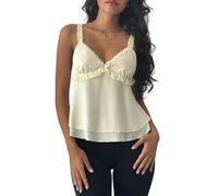 Felcia Women's Summer Sweet Cami Tops Frill Spaghetti Strap Chiffon Vest Tops Bow Front Ruffled Cropped Camisole (A-White, S)
