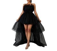 Felcia Women's Tiered High Low Prom Dress Elegant Off Shoulder Puffy Cocktail Evening Gown Strapless Tube Tulle Homecoming Pageant Dresses (A-Black, XL)
