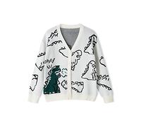 Felcia Womens Tops Cute Kawaii Cartoon Dinosaur Print Long Sleeve Loose Knitted Cardigan with Buttons Autumn Outfit for Women (A-White, XL)