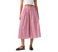 Felcia Women's Y2k Plaid Capri Culottes Elastic Waistband Wide Leg Loose Casual Pull On Trousers with Side Pocket (A-Red, L)