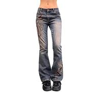 Felcia Women'sWide-Leg Jeans Adults Casual High Waist Contrast Color Denim Pants with Pockets (G-Blue, M)