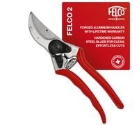 FELCO 2 Pruning Secateurs - 25 mm Cutting Diameter, for Large Hands, 215 mm Length, with Sap Groove, Straight Handles, Red