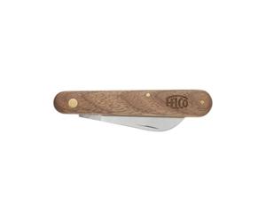 FELCO Pruning and Grafting Knife Carbon Steel Curved Blade American Walnut Handle 60mm Blade Brass Rivets Brass Inner Lining