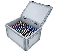 Feldherr Phone Storage Box with Foam Insert for 48 Smartphones - Compatible with iPhone, Samsung, Google - Durable Euro Container with Hinged Lid - Premium Protection - Made in Germany