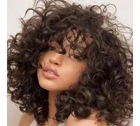 Felek Short Curly Curly Wig with Bangs for Women Big Bouncy Curls Synthetic Heat Resistant Soft Afro Straight Wig Natural Cute Wig for Women (14 inch, #4)