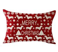 FELENIW Merry Christmas Animal Pet Dog Dachshund Snowflake Christmas Tree Throw Pillow Cover Cushion Case Cotton Linen Material Decorative 12X20 Square (14)