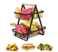 Felenny 2-Tier Detachable Fruit Basket Rack,Metal Vegetable Rack Detachable Fruit Bowl Holder for Fruits Veggies Snacks Cupcakes Bread Office Home Organizer Storage