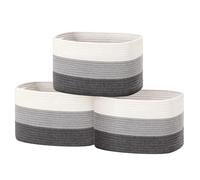 Felenny 3pcs Woven Storage Basket 20L Cotton Rope Woven Blanket Basket with Handles Foldable Cube Storage Bins Laundry Baskets Bathroom Storage Basket