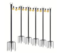 Felenny 6 Pack Festoon Light Poles 2.65m, Height Adjustable | Heavy Duty String Light Poles with Fork Base for Outdoor Garden Patio, Metal Poles for Hanging Lights, Lanterns, Flags