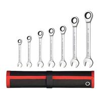 Felenny 7 Piece Ratchet Spanner Set, 8-19mm Metric Combination Wrench with Roll Bag, Chrome Vanadium Steel Tool Kit, Reversible Ratchet Wrench for Home Auto Bike Repair
