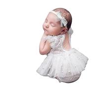 Felenny Baby Girl Photography Props Lace Romper Outfits Newborn Girl One-piece Lace Bodysuit Headband for Girl Photo Shooting
