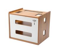 Felenny Router Storage Box wifi Cabinet to Hide Router and Modem, Multi-layer Wooden WiFi Storage Rack with Shutter Set-Top Box Remote Control Power Cord Socket Storage Shelf for Office and Home