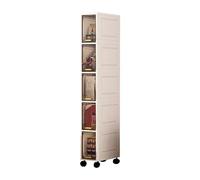 Felenny Tall Bathroom Cabinet, 5 Tier Freestanding Slim Bathroom Storage Unit Slim Cabinet Organizer with Wheels and Transparent Doors, 20x30x143cm (White)