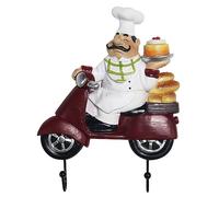 Felenny Wall Hooks Stick On, Cute Resin French Chef Decor, Chef with Bread Figurine Hook Wall Mounted Metal Hook Hanger for Keys Gloves Hat Cap Coat Apron and Kitchen Utilities