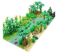Feleph Jungle Animals Garden Building Blocks Bricks with 2 Base Plates, Forest Tree Plants Flowers Bush Wildlife Zoo Pack, Botanical Parts Toy Compatible with Major Brands