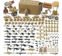 Feleph Military Weapons Pack with Shipping Cargo Container Army Helmet Armor 325Pcs Accessories Building Block Toy Compatible with Soldier Figures (Desert Tan)