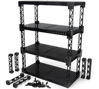 Feleph Plates 16x16 Brick with Pin Holes and Support Girder Triangular Vertical City Construction Site Parking Garage Technic Parts Bulk 8 Pcs Baseplates Building Blocks Set (Black)