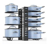 Felibeaco Adjustable Pots and Pans Organizer Rack with 3 DIY Methods, Heavy Duty Metal Pans Pots Lids Storage Holder Rack for Kitchen,Counter, Cabinet, Horizontal or Vertical Use,Black,8 Tiers