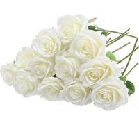 Felice Arts 12 Pack White Roses Artificial Flowers with Stem Fake Flowers Silk Roses Bouquet for Table Vase Wedding Centerpiece Party Home Kitchen Decor