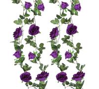 Felice Arts 2 Pack Dark Purple Artificial Floral Garland Each 6.5FT Fake Rose Vine Hanging Rose Garland for Wedding Flowers Table Centerpiece Arrangement Room Baby Shower Teepee Mirror Decor