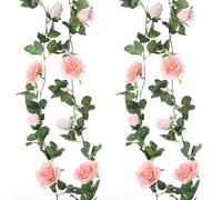 Felice Arts 2 Pack Pink Artificial Floral Garland 13 FT Fake Rose Vine Hanging Rose Garland for Wedding Flowers Table Centerpiece Arrangement Room Baby Shower Teepee Mirror Decor