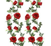 Felice Arts 2 Pack Red Artificial Rose Garland, Each 6.5FT Fake Flower