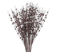 Felice Arts 6 Pack Brown Artificial Glitter Berry Stems 15.7" Fake Decorative Glitter Picks for Thanksgiving Day Christmas Tree Vase DIY Wreath Crafts Decor
