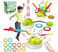 Felicify 3 in 1 Outdoor Games, Multi-Functional Game Sports Machine with Rocket Launcher & Ring Toss Game & Jump It Wipe Out, Garden Games with Remote Control and Music, Sports Toys for Boys Girls 3+