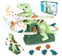 Felicify Dinosaur Climbing Stairs Toy, Dinosaur Roller Coaster Toy with LED Flashing Lights & Music, Dinosaur Race Track, Gifts for Boys & Girls