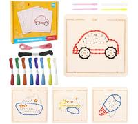 Felicify Montessori Toys for 3+ Ages, Kids Wooden Sewing Kit, Kids' Sewing Kits, Wooden Lacing Toys, Wooden Lacing Cards, Wooden Sewing Cards, Montessori Learning Toys for Kids 3+ (Transportation)