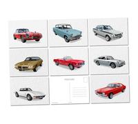 Felicitas Classic Car Postcard Pack - Set of 8 Classic 1966 to 1973 Motor Pictures A6 - Vector Modern Art - Old Style Autos - Stunning Cool Eye Catching - Eco Friendly (No envs) - UK - Exclusive to