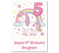 Felicitas Happy 5th Birthday Daughter Card - Unicorn & Rainbow Design - Large A4 Greeting Card for Girls - Birthday Celebration