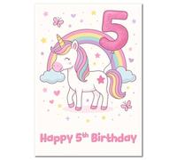 Felicitas Happy 5th Birthday Girl Card - Unicorn & Rainbow Design - Large A4 Greeting Card - Birthday Celebration