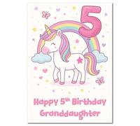 Felicitas Happy 5th Birthday Granddaughter Card - Unicorn & Rainbow Design - Large A4 Greeting Card for Girls - Birthday Celebration