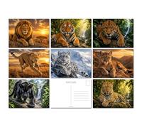 Felicitas Wild Big Cats Variety Postcard Pack - Set Featuring 8 Popular Big Cat Breeds - A6 - Beautiful Imagery - Cool Eye Catching Wild Theme - Eco Friendly - Made in UK