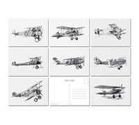 Felicitas WW1 Postcards Aircraft 8 Pack - German British Military Set - Fine Art Black and White A6 - World War One Airplanes - Deluxe Classic Retro Past Old Vintage Style - Made in UK - Exclusive to