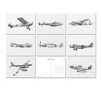 Felicitas WW2 Postcards Aircraft 8 Pack - German Military Set - Fine Art Black and White A6 - World War Two Luftwaffe Airplanes - Deluxe Classic Retro Past Old Vintage Style - Made in UK Exclusive to