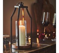 Ivyline Cast Felicity Circular Base Lantern In Acacia Wood - Black, Black