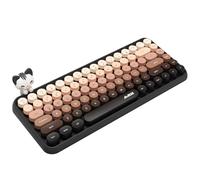 FELiCON Ajazz 308i Retro Wireless Bluetooth Silent Computer Keyboard with Round Punk Compact 84 keys, Lightweight, Matte Texture, Typewriter Design, Cute Magnetic Cat Ornaments for PC, Laptop - Brown