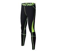 FELiCON GYM Mens Running Sports Cycle Pants Men Men's Compression Tights Wear Workout Clothes Quick Dry Breathable Comfortable Leggings Base Elite Fitness Trousers Thermal Wow (Black Green/L)