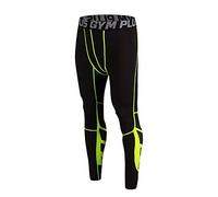 FELiCON GYM Mens Running Sports Cycle Pants Men Men's Compression Tights Wear Workout Clothes Quick Dry Breathable Comfortable Leggings Base Elite Fitness Trousers Thermal Wow (Black Green/XL)